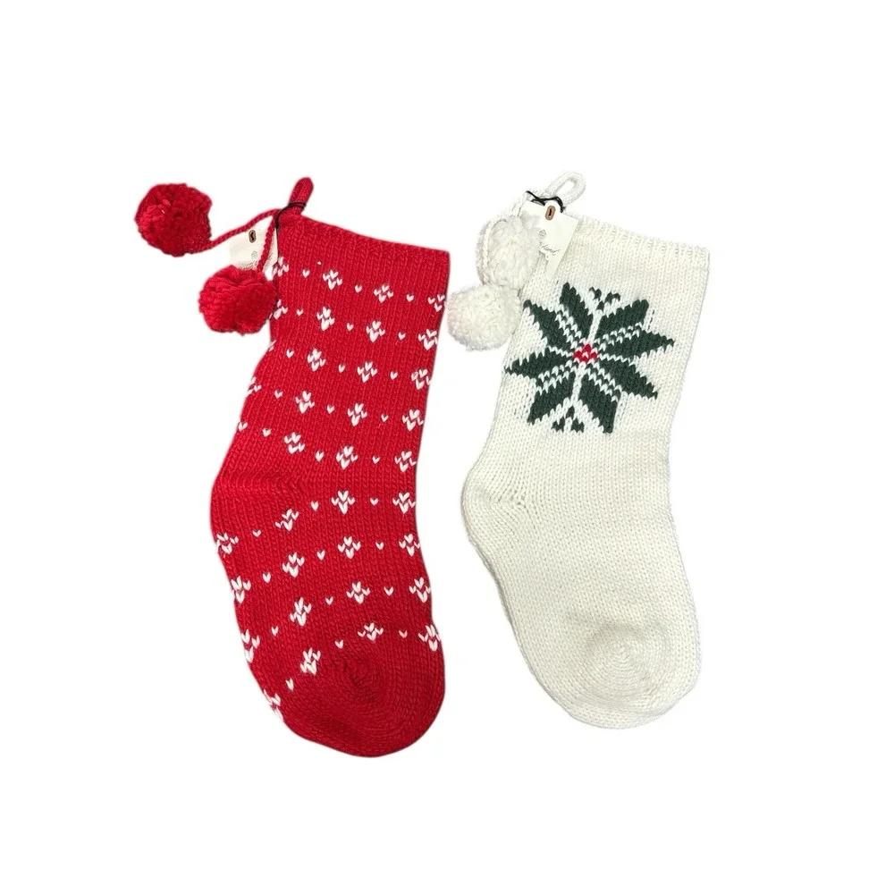 Hearth & Hand Magnolia Green Snowflake Red Christmas Jacquard Knit Stockings NWT